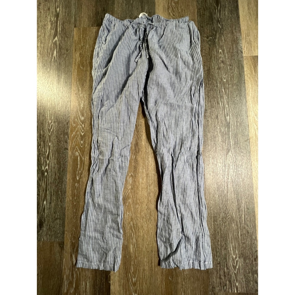 J. Galt Pants Women small Blue Striped Linen Blend Drawstring Waist MCH002